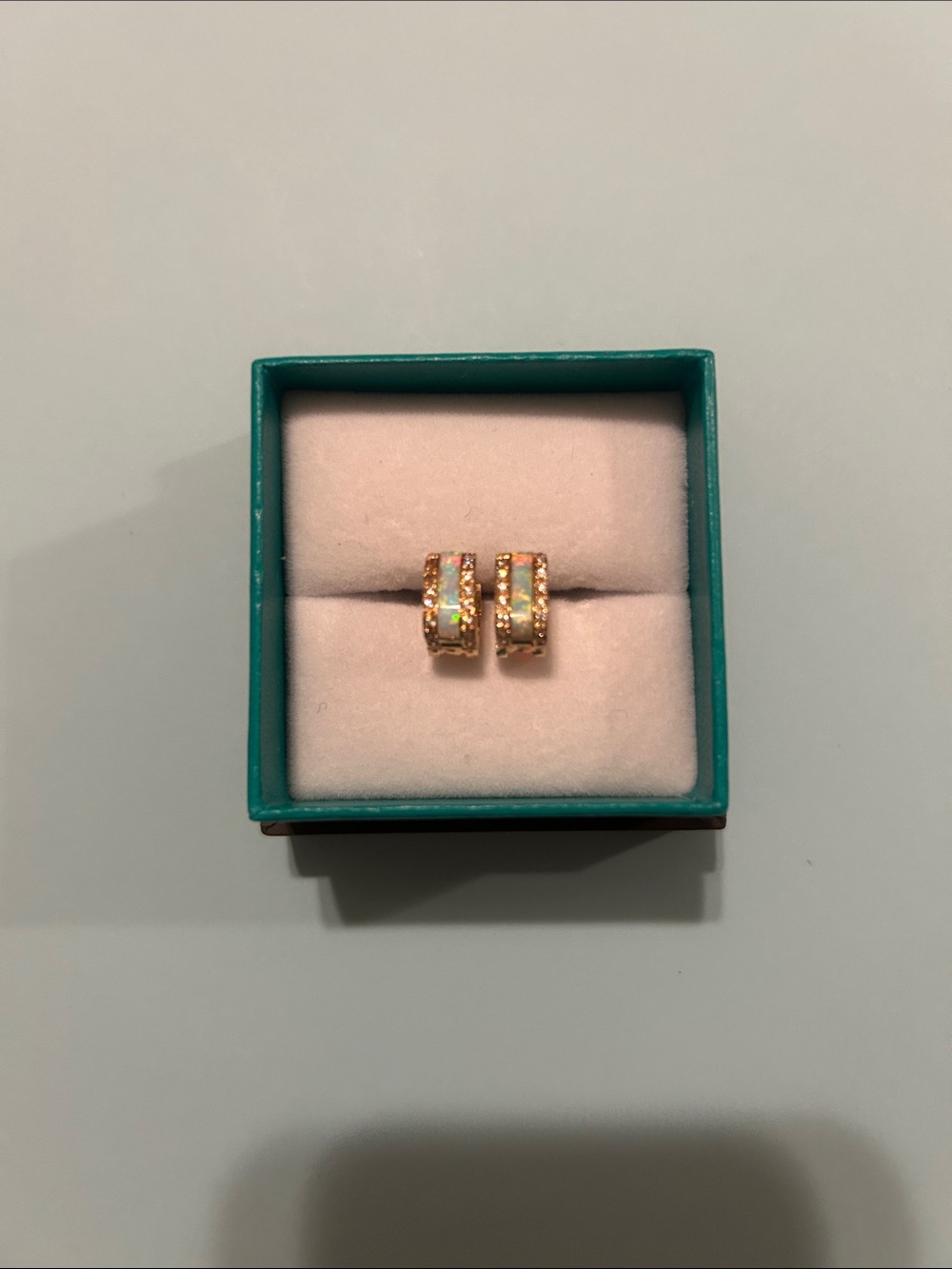 14K Gold Opal Huggie Hoop Earrings